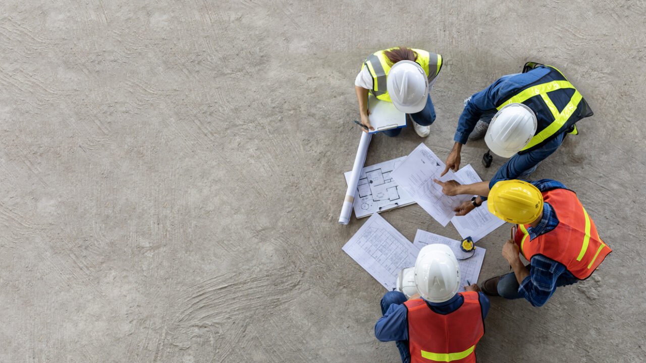 plug in framwrok for aeco engineer, architect, contractor and foreman meeting at the construction building site