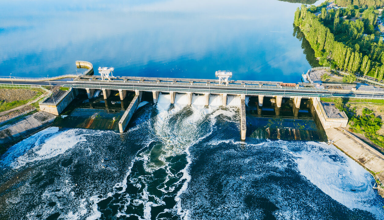 Hydroelectric Dam or Hydro Power Station, aerial view.