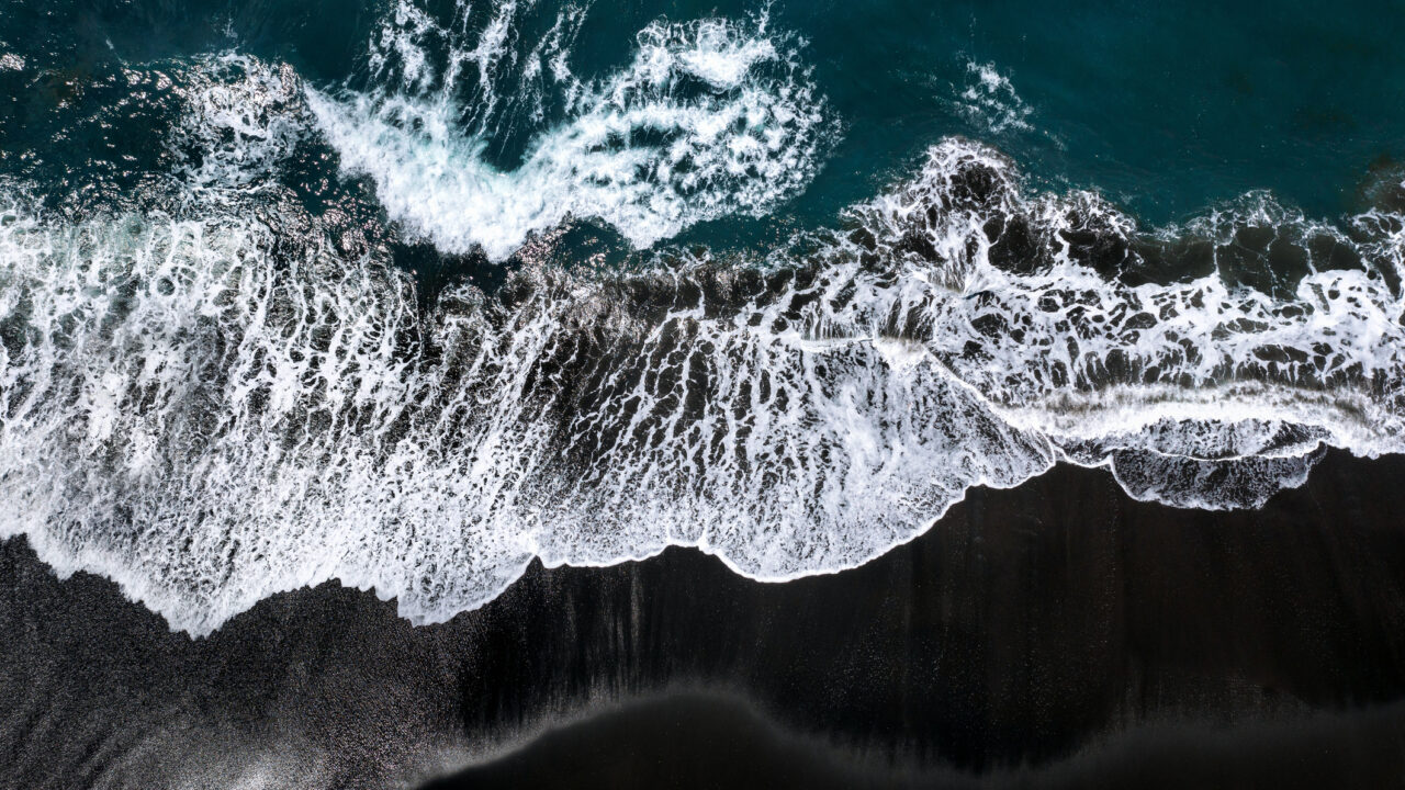Aerial view of Black sand beach